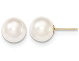 14K Yellow Gold Freshwater Cultured White Pearl 9-10mm Solitaire Stud Earrings