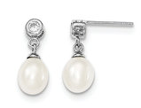 Sterling Silver Freshwater Cultured White Pearl 7-8mm Post Dangle Earrings