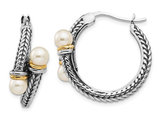 White Freshwater Cultured 4mm Pearl Hoop Earrings in Sterling Silver