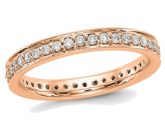 1/2 Carat (ctw Color H-I, I1-I2) Ladies 14K Rose Pink Gold Diamond Eternity Wedding Band Ring