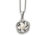 Solitaire White Cultured Freshwater Pearl Pendant Necklace in Stainless Steel