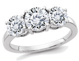 14K White Gold Round Cut Synthetic Moissanite Three Stone Anniversary Engagement Ring 2.10 Carat (2.20 Ct. Look)