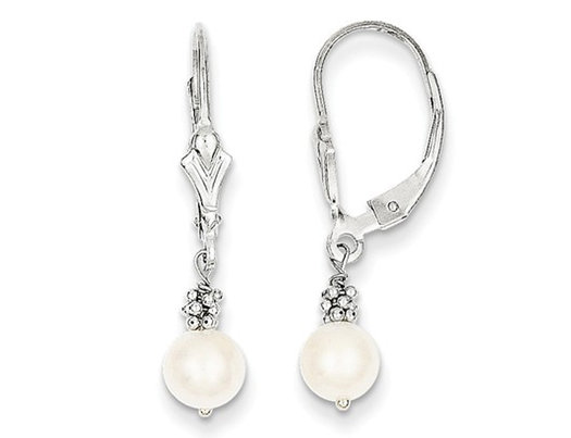 14k Yellow//White Gold Freshwater Cultured Button Pearl Leverback Dangle Earrings