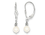 14K White Gold White Freshwater Cultured Pearl (5-6mm) Dangle Leverback Earrings