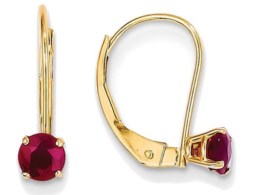 Natural Red Ruby 3/4 Carat (ctw) Leverback Earrings in 14K Yellow Gold