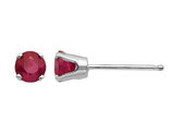 14K White Gold Solitaire Stud 3/4 Carat (ctw) Natural Ruby Earrings (4mm)