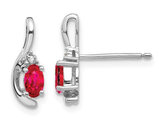 Natural Red Ruby 1/2 Carat (ctw) Oval Stud Earrings in 14K White Gold with Accent Diamonds