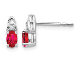 Natural Red Ruby 1/2 Carat (ctw) Stud Earrings in 14K White Gold with Accent Diamonds