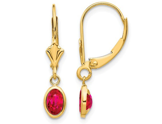14K Yellow Gold 1.25 Carat (ctw) Leverback Natural Ruby Dangle Earrings