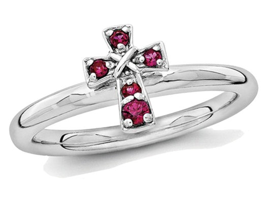 Lab Created Ruby Cross Ring 1/8 Carat (ctw) in Sterling Silver
