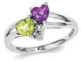 7/10 Carat (ctw) Amethyst and Peridot Heart Ring in Sterling Silver