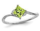 Solitaire Princess Cut Natural Peridot Ring 0.60 Carat (ctw) in Sterling Silver