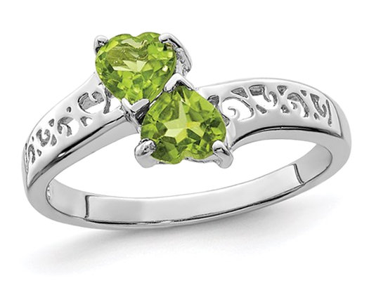 1.00 Carat (ctw) Peridot Heart Promise Ring in Sterling Silver