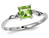 Solitaire Princess Cut Natural Peridot Ring 0.60 Carat (ctw) in Sterling Silver