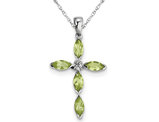 1.20 Carat (ctw) Peridot Cross Pendant Necklace in Sterling Silver with Chain