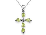 4/5 Carat (ctw) Natural Peridot Cross Pendant Necklace in Sterling Silver with Chain