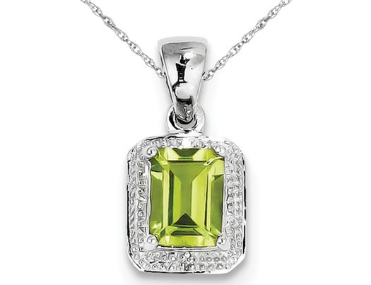 1.65 Carat (ctw) Emerald Cut Peridot Pendant Necklace in Sterling Silver with Chain