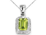 1.65 Carat (ctw) Emerald Cut Peridot Pendant Necklace in Sterling Silver with Chain