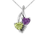 1.00 Carat (ctw) Peridot and Amethyst Heart Pendant Necklace in Sterling Silver