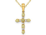 1/4 Carat (ctw) Natural Green Peridot Cross Pendant Necklace in 14K Yellow Gold