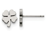 Four Leaf Clover Post Charm Earrings Polished Stainless Steel 