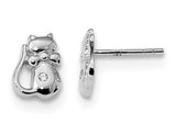 Sterling Silver Polished Kitty Cat Post Earrings with Cz Accent