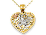 Butterfly Heart Pendant Necklace in 14K Yellow and White Gold with Chain