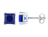 2.00 Carat (ctw) Lab-Created Blue Sapphire Solitaire Earrings in Sterling Silver