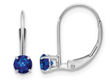 3/4 Carat (ctw) Natural Blue Sapphire 4mm Leverback Hoop Earrings in 14K White Gold