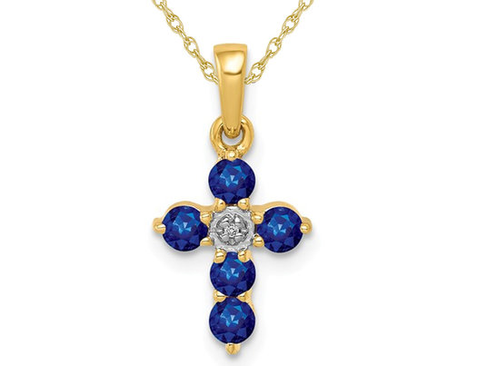 2/5 Carat Natural Blue Sapphire Cross Pendant Necklace in 14K Gold with Chain