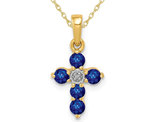 2/5 Carat Natural Blue Sapphire Cross Pendant Necklace in 14K Gold with Chain