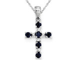 1/2 Carat (ctw) Natural Dark Blue Sapphire Cross Pendant Necklace in Sterling Silver with Chain