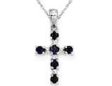 1/2 Carat (ctw) Dark Blue Sapphire Cross Pendant Necklace in Sterling Silver with Chain
