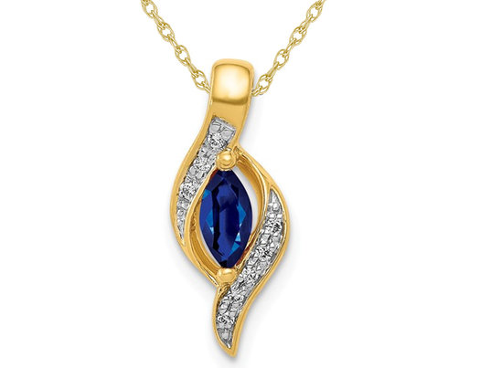 1/4 Carat (ctw) Blue Sapphire and Accent Diamond Pendant Necklace in 14K Yellow Gold with Chain