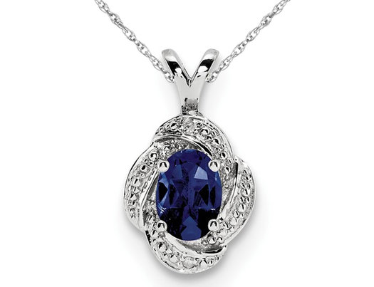 Lab-Created Blue Sapphire Drop Pendant Necklace in Sterling Silver with Chain