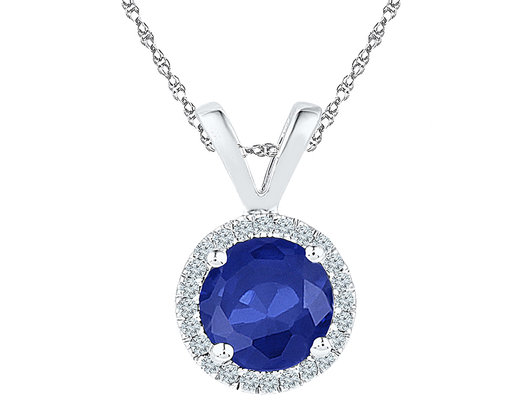 1.00 Carat (ctw) Lab-Created Sapphire Solitaire Halo Pendant Necklace in Sterling Silver with Chain