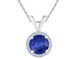 Lab Created Sapphire 1.00 Carat (ctw) Solitaire Halo Pendant Necklace in Sterling Silver with Chain