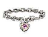 1.80 Carat (ctw) Lab Created Pink Sapphire Heart Bracelet Sterling Silver with 14K Gold Accent