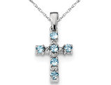 1/2 Carat (ctw) Swiss Blue Topaz Cross Pendant Necklace in Sterling Silver with Chain