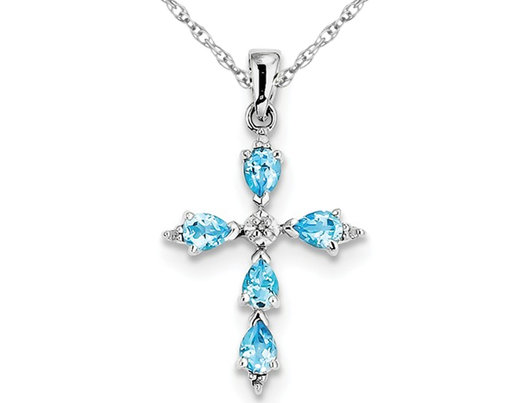 Swiss Blue Topaz Cross Pendant Necklace 4/5 Carat (ctw) in Sterling Silver with Chain