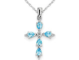 Swiss Blue Topaz Cross Pendant Necklace 4/5 Carat (ctw) in Sterling Silver with Chain