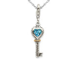 Swiss Blue Topaz Heart Key Pendant Necklace 1/2 Carat (ctw) in Sterling Silver with Chain