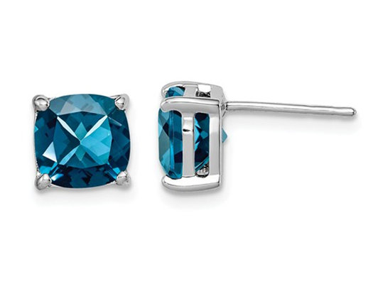 3.80 Carat (ctw) Natural Cushion Cut London Blue Topaz Stud Earrings in Sterling Silver