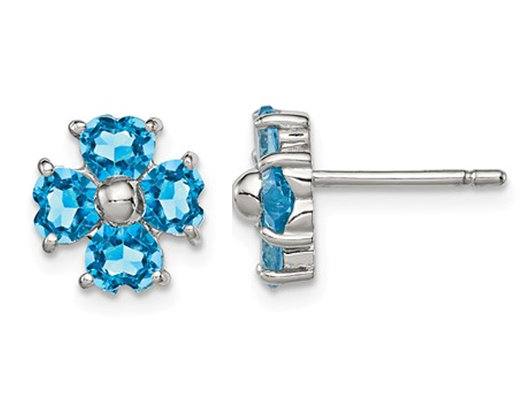 1.00 Carat (ctw) Blue Topaz Flower Stud Earrings in Sterling Silver