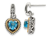 2.00 Carat (ctw) Blue Topaz Heart Earrings in Sterling Silver with 14K Gold Accent