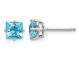 1.40 Carat (ctw) Natural Princess Cut Blue Topaz Stud Earrings in 14K White Gold