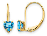 1.00 Carat (ctw) Natural Blue Topaz Leverback Heart Earrings in 14K Yellow Gold