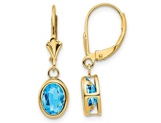 2.70 Carat (ctw) Blue Topaz Leverback Dangle Earrings in 14K Yellow Gold