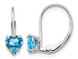 1.00 Carat (ctw) Blue Topaz Leverback Heart Earrings in 14K White Gold