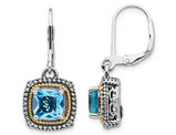 3.80 Carat (ctw) Blue Topaz Dangle Earrings in Sterling Silver with 14K Gold Accent